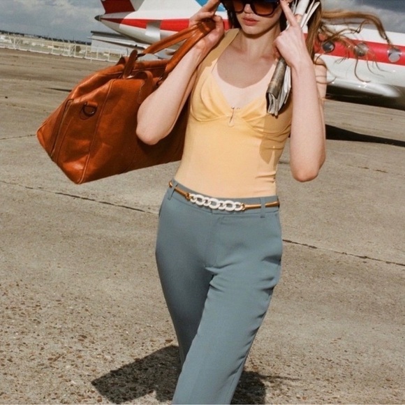 ZARA Yellow Bodysuit Sweetheart Neckline Side Zip Sz M NWOT Plunge Metal Piece - Picture 1 of 8